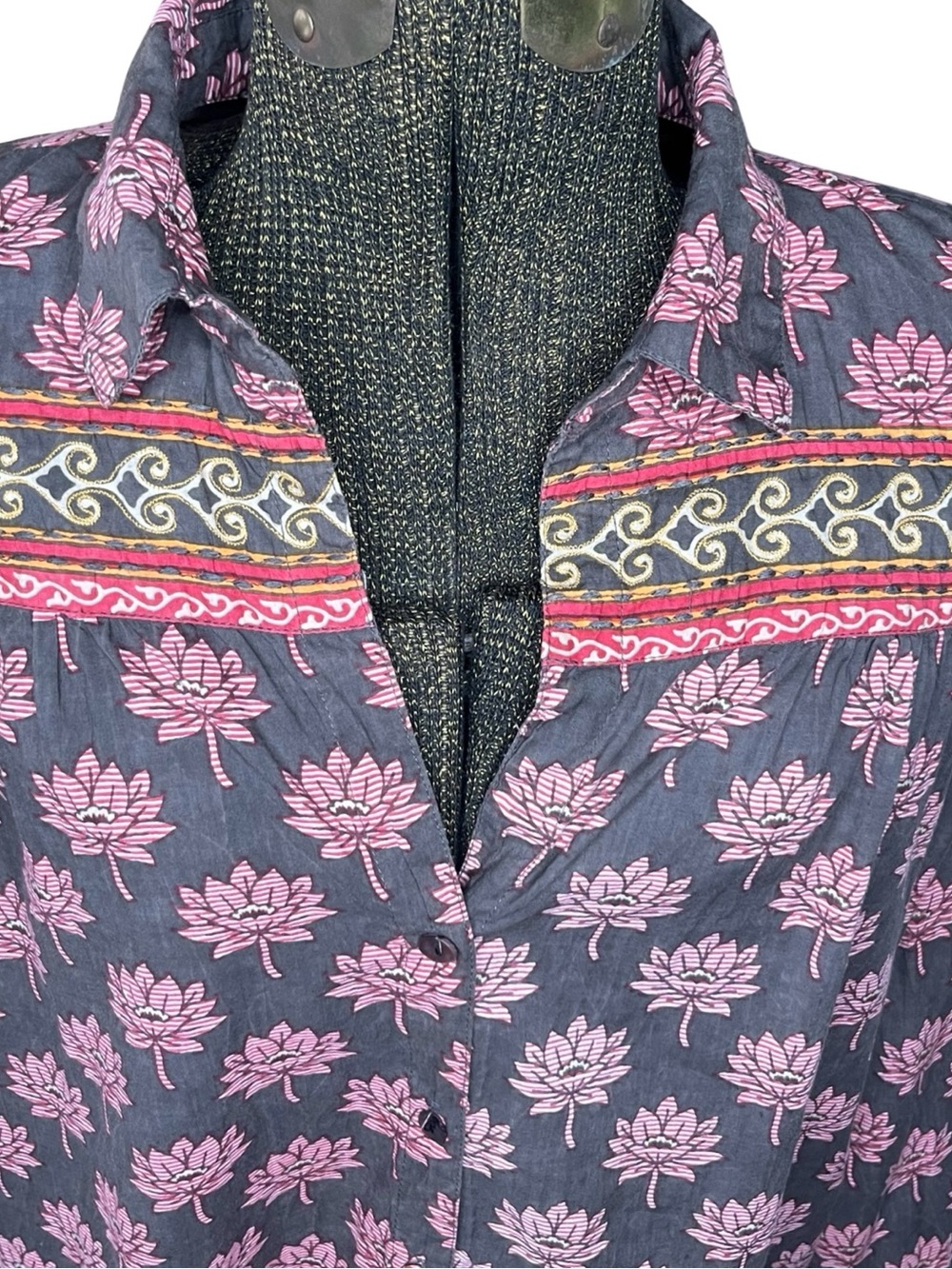 Maison Hotel Cohen Blouse Lotus Mondrian Pink Lotus Print Cotton Boho Western M - Picture 10 of 15